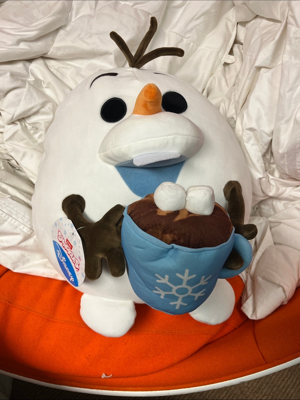 Disney Olaf Plush in White with Blue Mug and Orange Nose